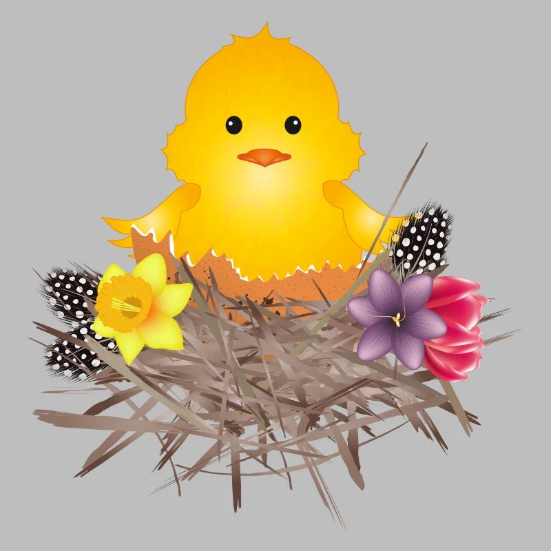 newly hatched chick in eggshell in nest