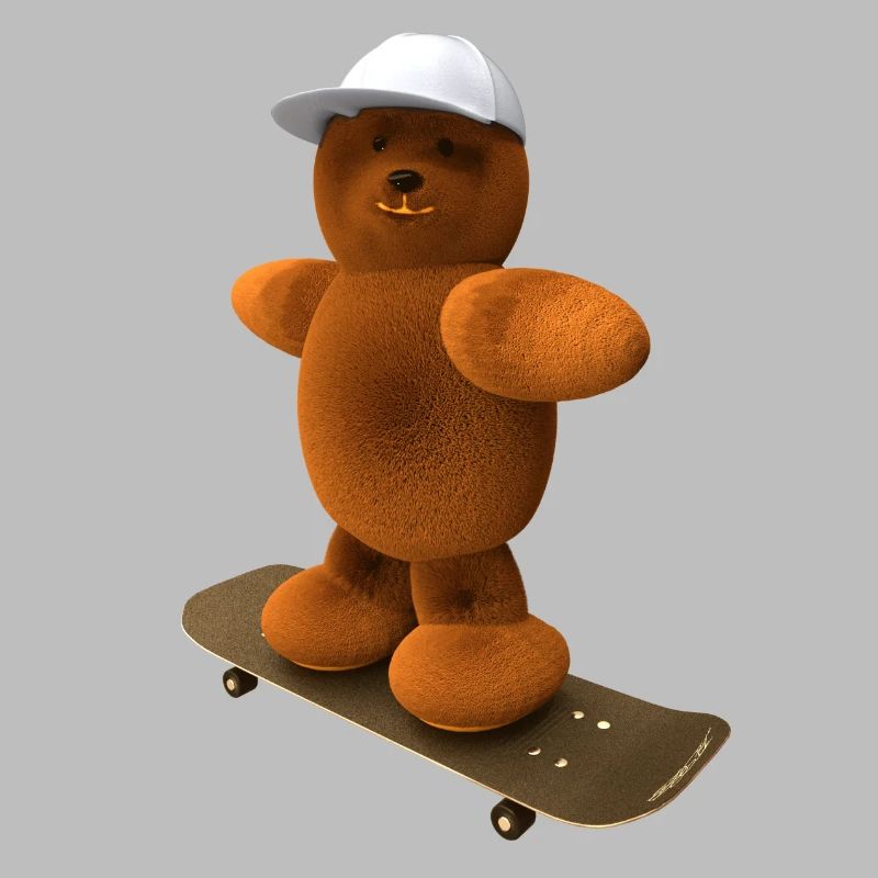 Bär auf Skateboard mit Basecap