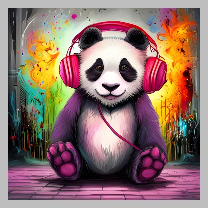 Panda DJ mit bunten Kopfhörern