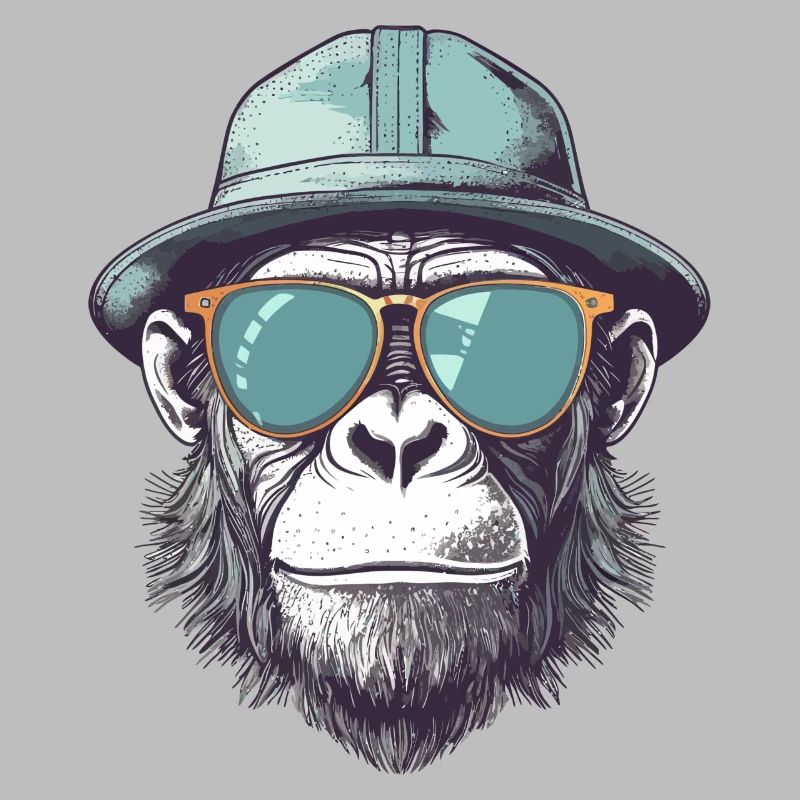 Cooler Affe mit Sonnenbrille und Hut