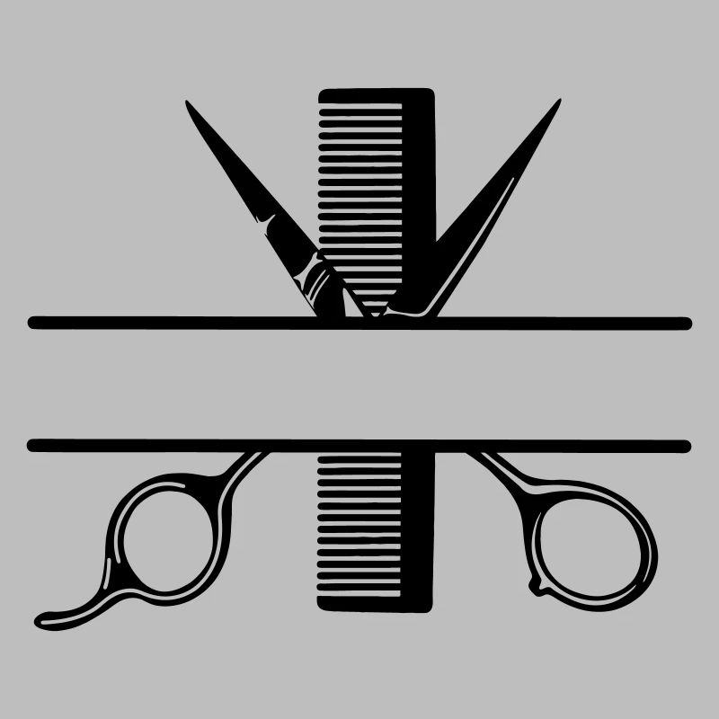 Texte bannière logo coiffeur, ciseaux avec peigne