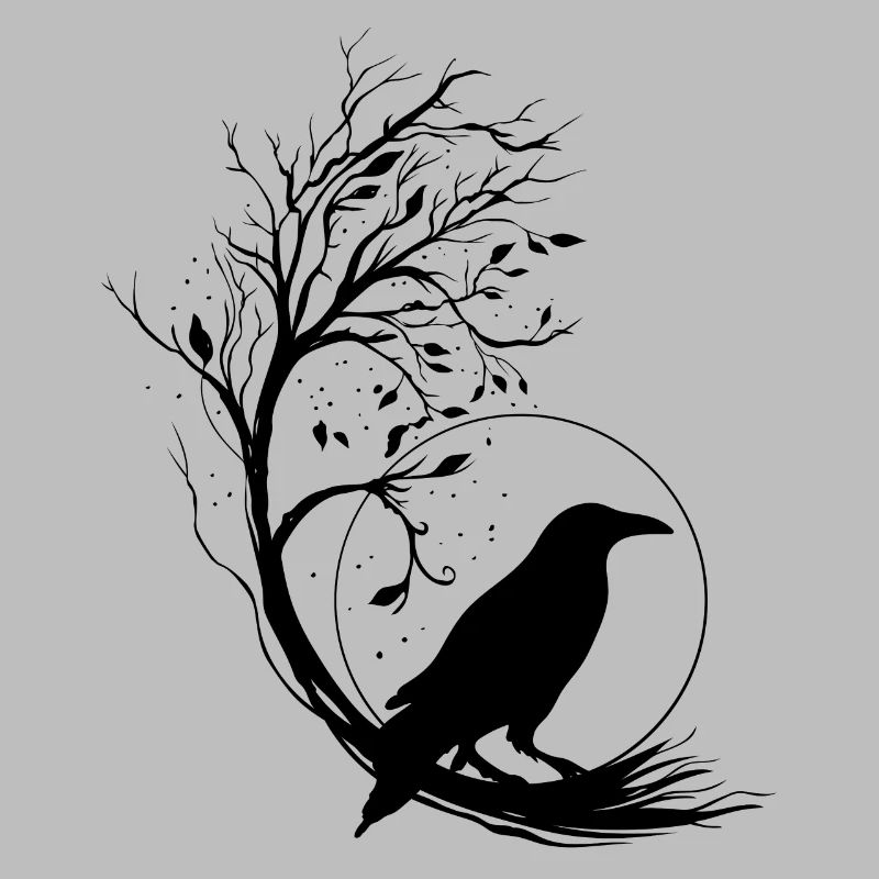 Raven Full Moon Tree Silhouette - Mystical Night