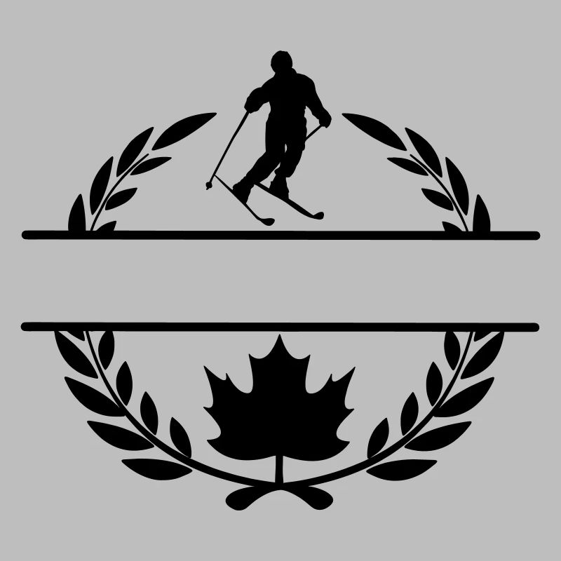 Feuille d’érable du Canada avec skieur, couronne de laurier de ski