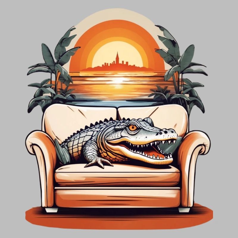 Alligator on sofa