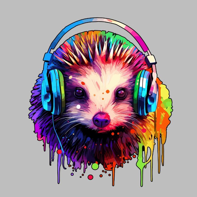 Igel mit Kopfhörer Musik Braunbrustigel