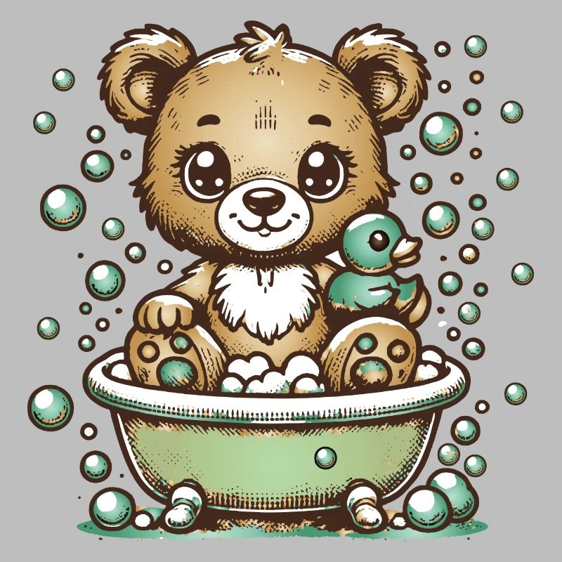 Ours de dessin animé mignon dans la baignoire