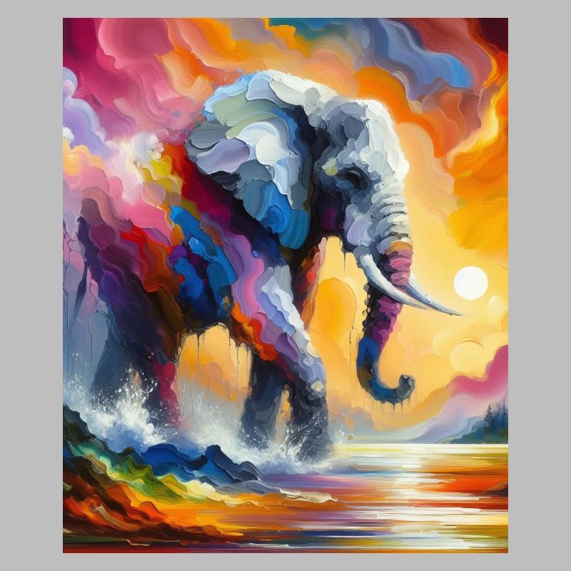 Lebendiger Elefant Splash Bunte Sonnenaufgangsfantasie