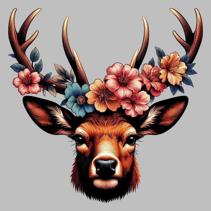 Cerf avec des fleurs
