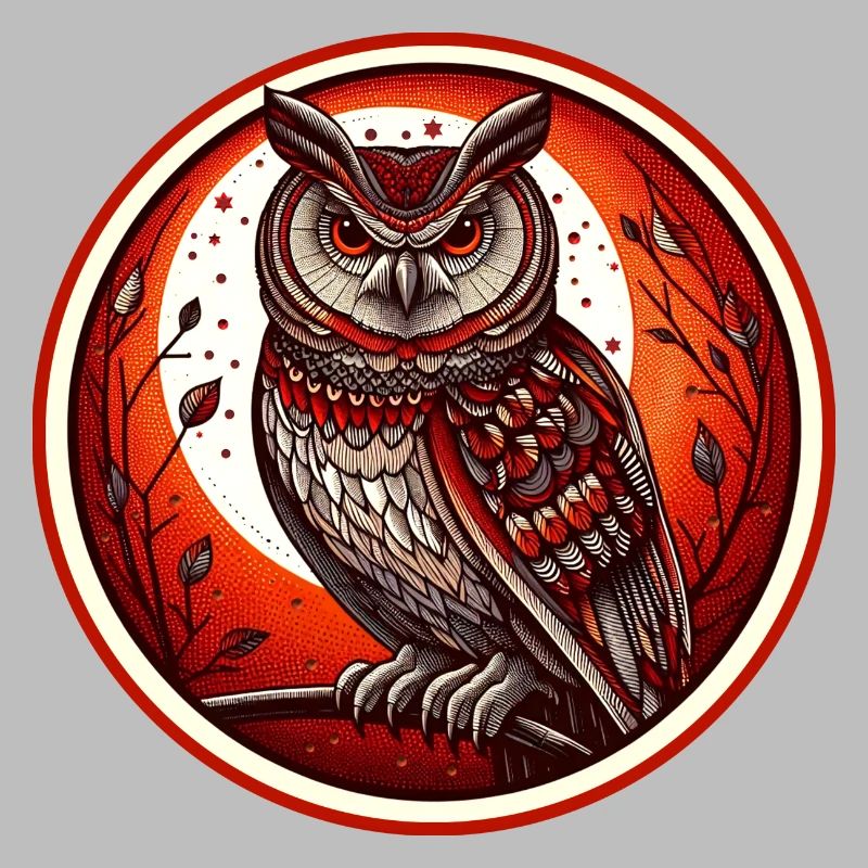 Roter Eulenkreis Emblem - Eule - Nachtvogel