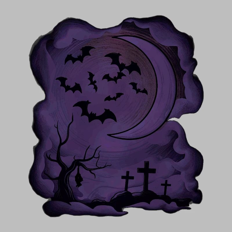 Fledermäuse, Mondsichel, Gräber, Bäume