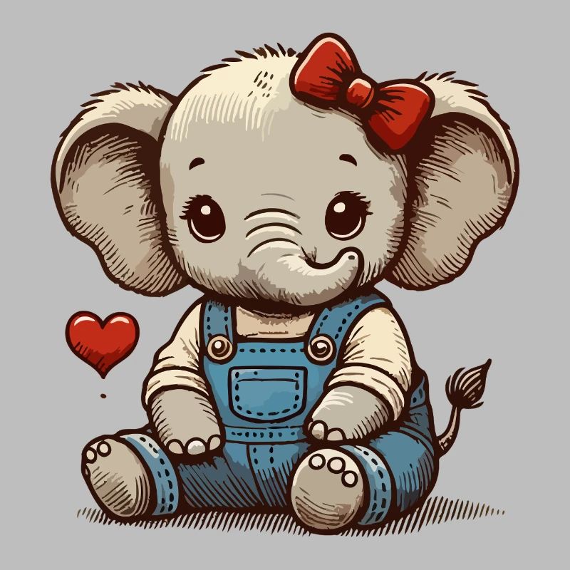 Bébé éléphant en salopette vintage