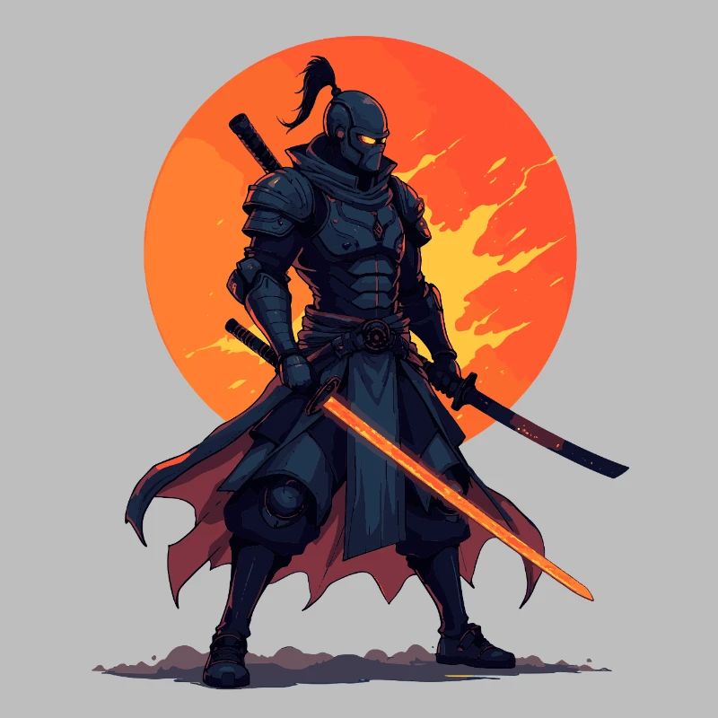 Dunkler Ninja-Krieger mit feuriger Klinge