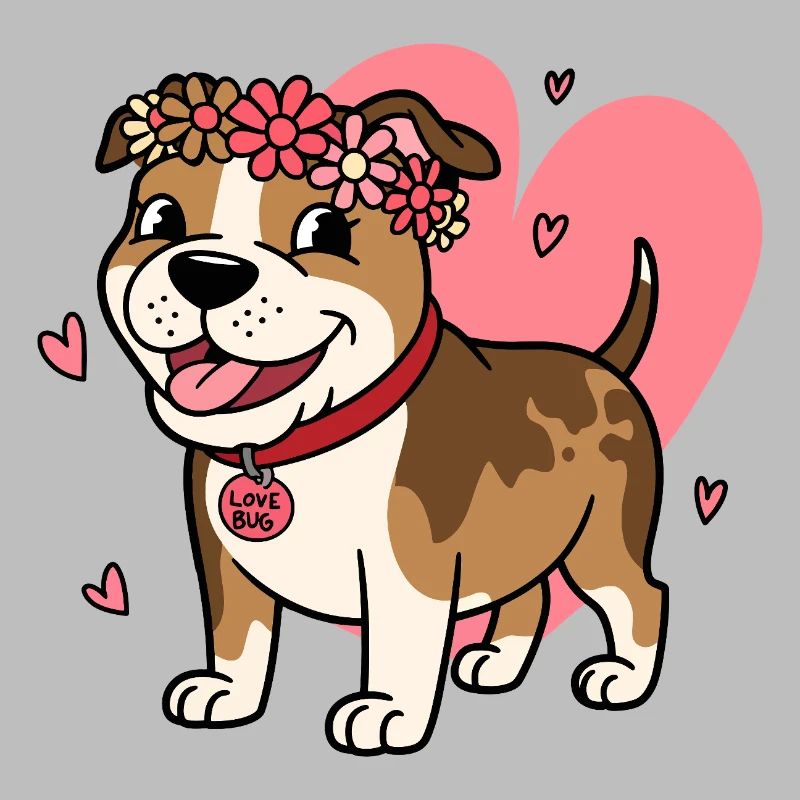 Süßer Pitbull Liebeskäfer mit Blumenkrone