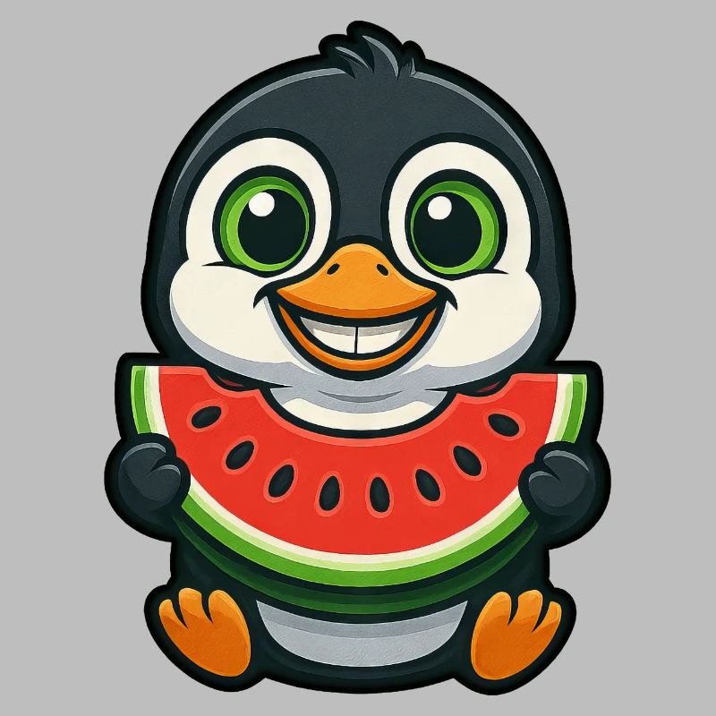 Pinguin mit Wassermelone Sommertag Fruchtig