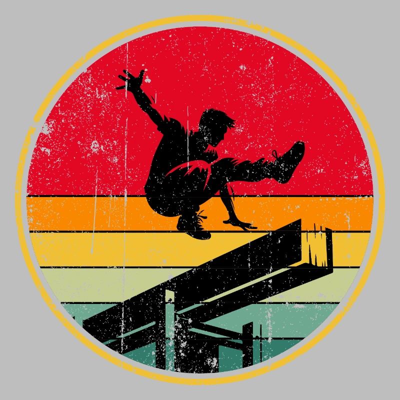 Silhouette de patineur rétro sur rayures coucher de soleil
