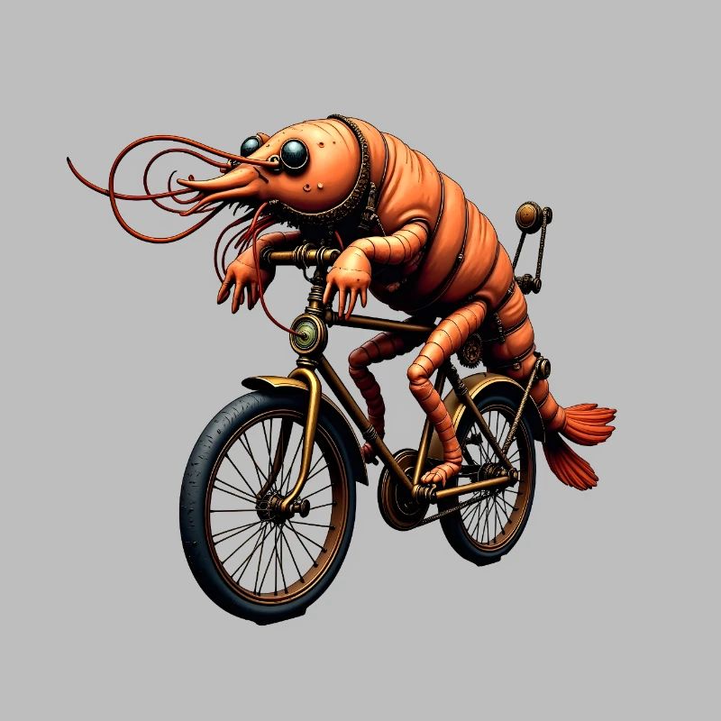 Steampunk shrimp on motorcycle