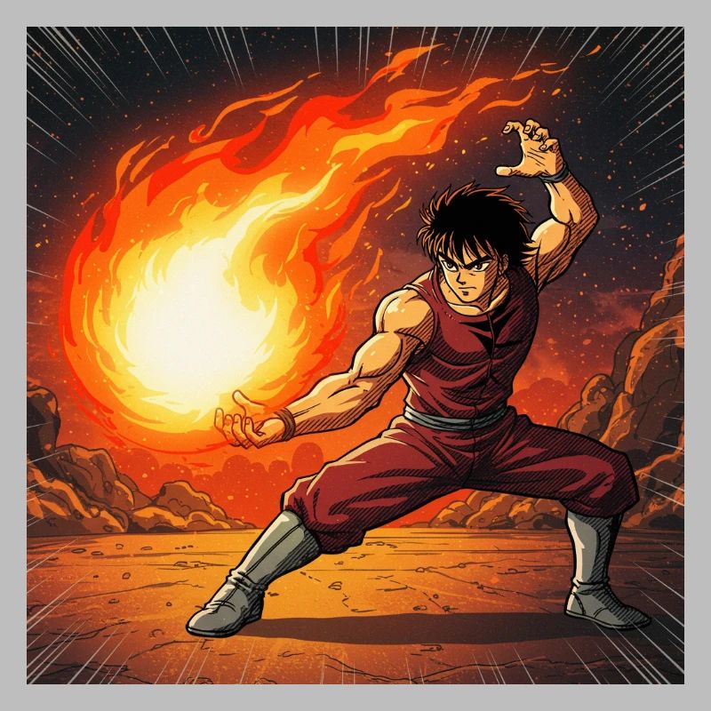 Combattant de boules de feu dans le volcan