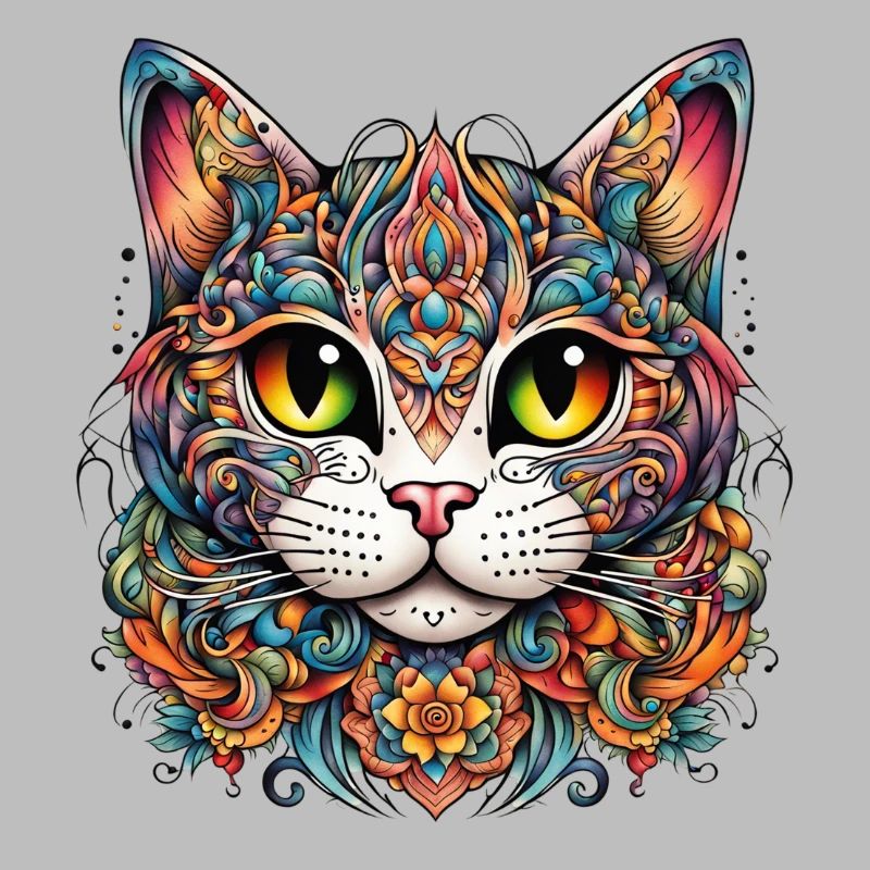 Chat dans le style de tatouage coloré