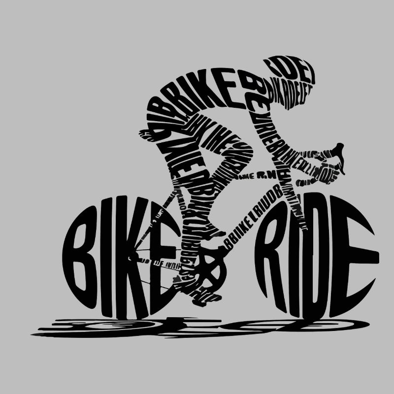 BIKE RIDE Text Cyclist Silhouette Tee
