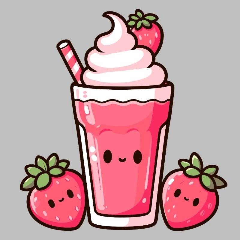 Kawaii Erdbeer-Milchshake Design