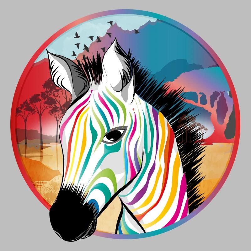 Zèbre coloré devant la savane colorée