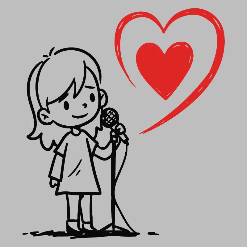 Mädchen singt mit einer Herznote