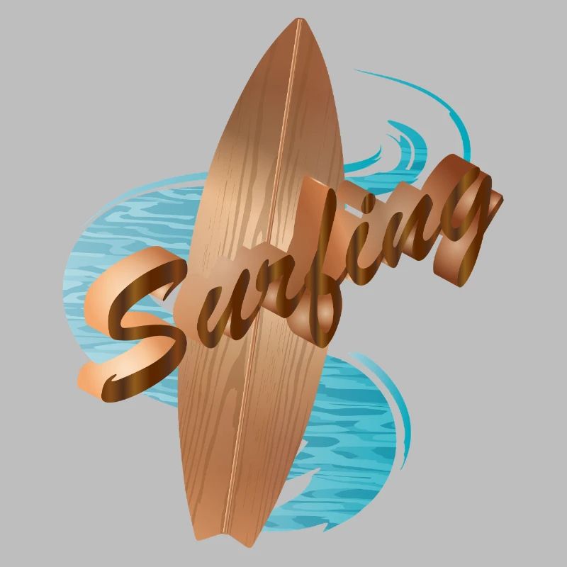 Planche de surf en bois design avec typographie de surf