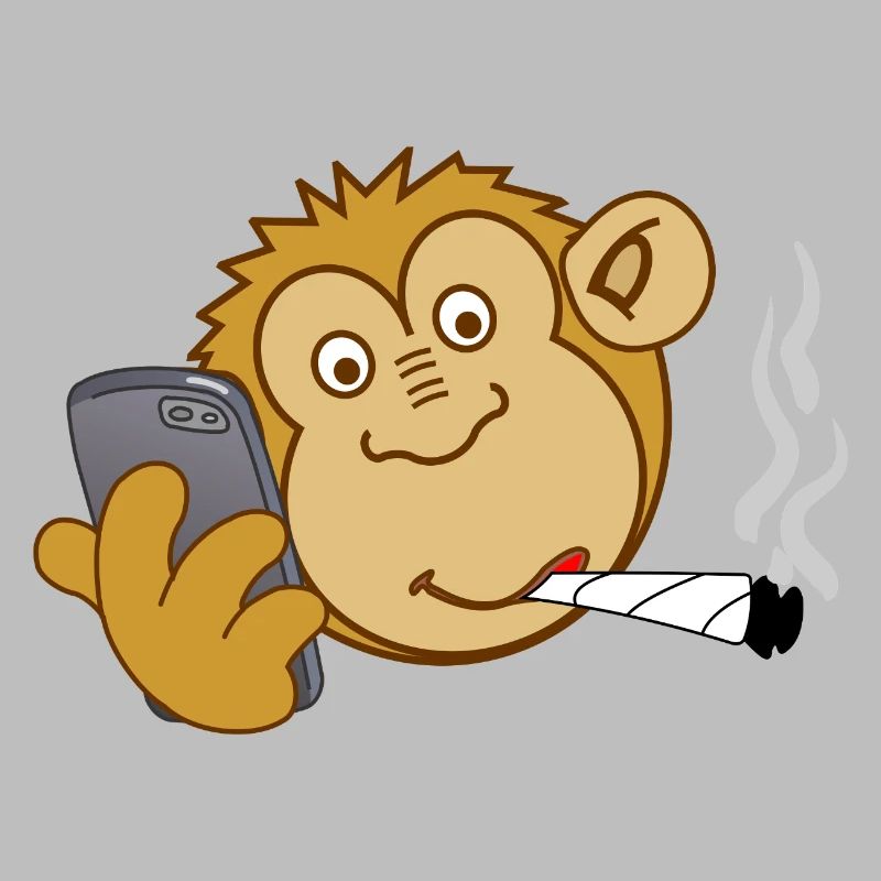 Affe mit Handy und Joint – moderne Sucht