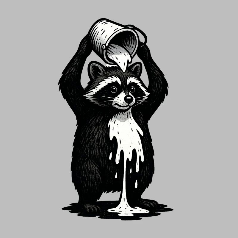 Waschbär mit Farbeimer