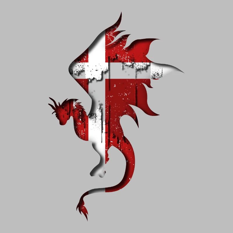Drapeau du Danemark - Danemark - Silhouette de dragon