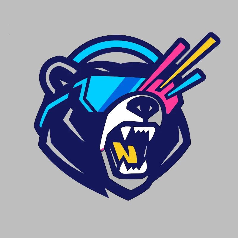 Brüllender Cyber-Bär mit Neon-Visor