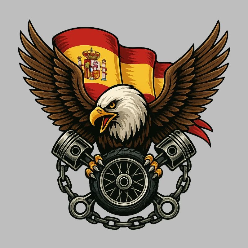 Aigle espagnol biker avec drapeau et pistons