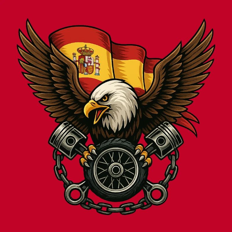 Aigle espagnol biker avec drapeau et pistons