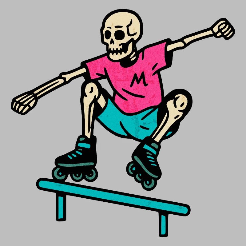 Neon Skelett grindet auf Inline-Skates