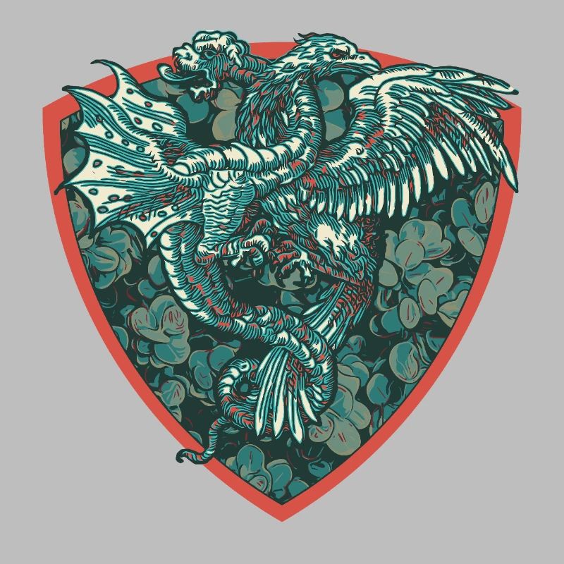 Medieval Dragon in Blue on Shield