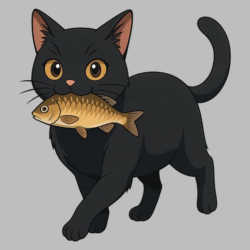 Chat avec poisson Illustration Design