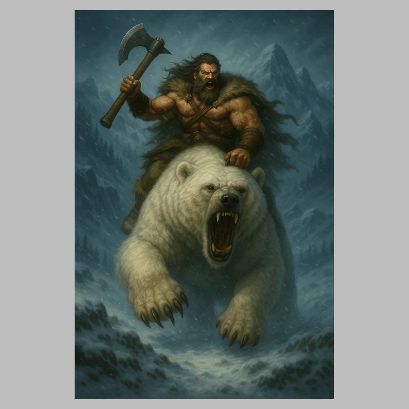 Wikingerkrieger auf Eisbär – Fa-Illustration