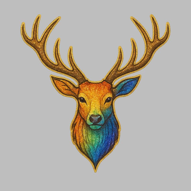 Regenbogenhirsch mit Goldrahmen