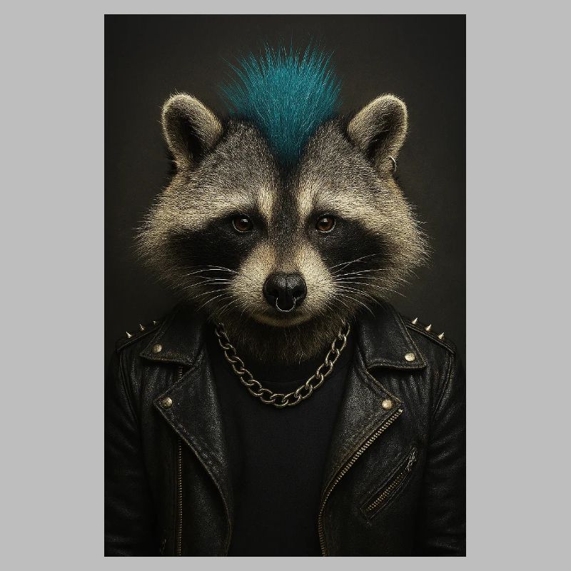 Punk-Waschbär im Lederjacke
