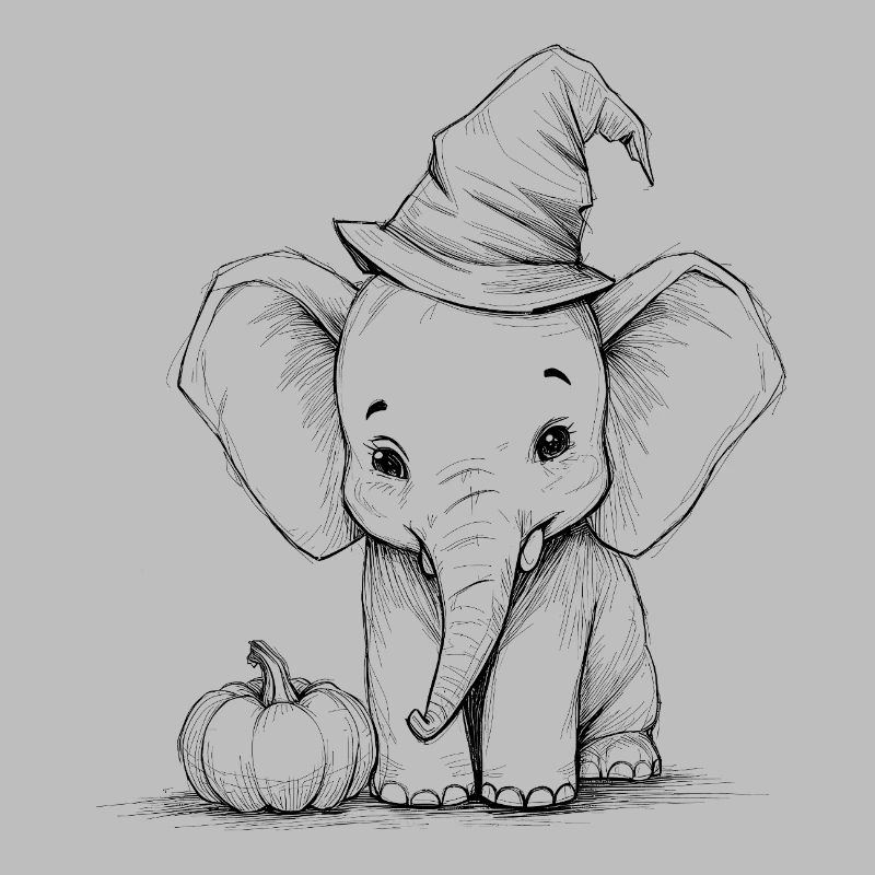 Halloween Elefant mit Hexenhut Süßes Design