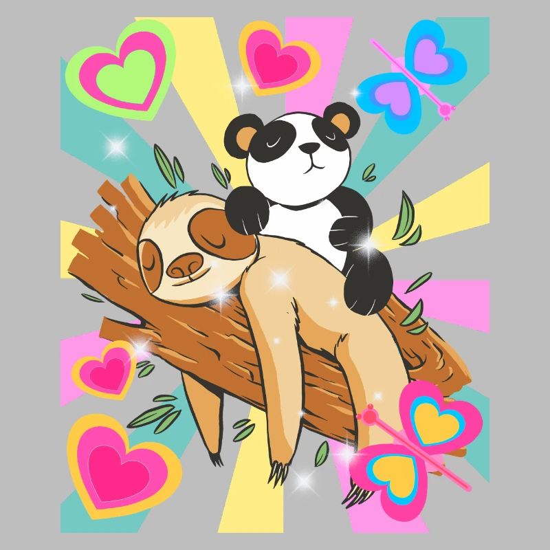 Panda ruht auf Ast mit Herzen