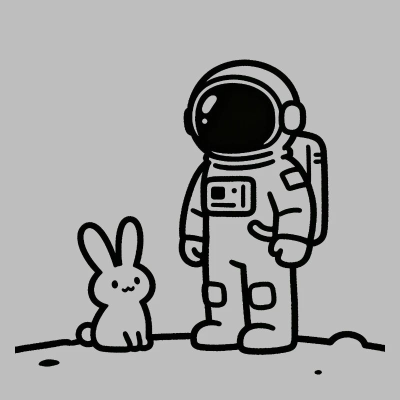 Astronaut and Rabbit Line Drawing