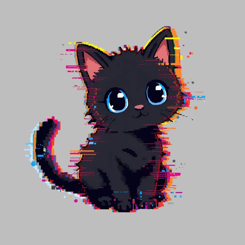 Neon Glitch Noir Chat Mignon