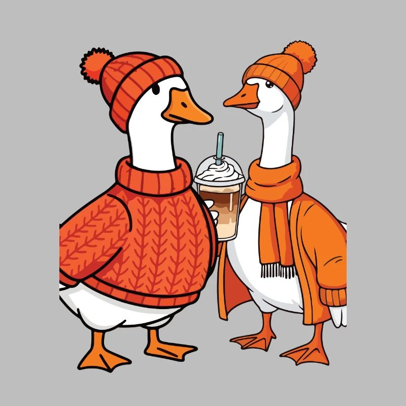 Cozy Fall Geese with Coffee – Cute Autumn Animals