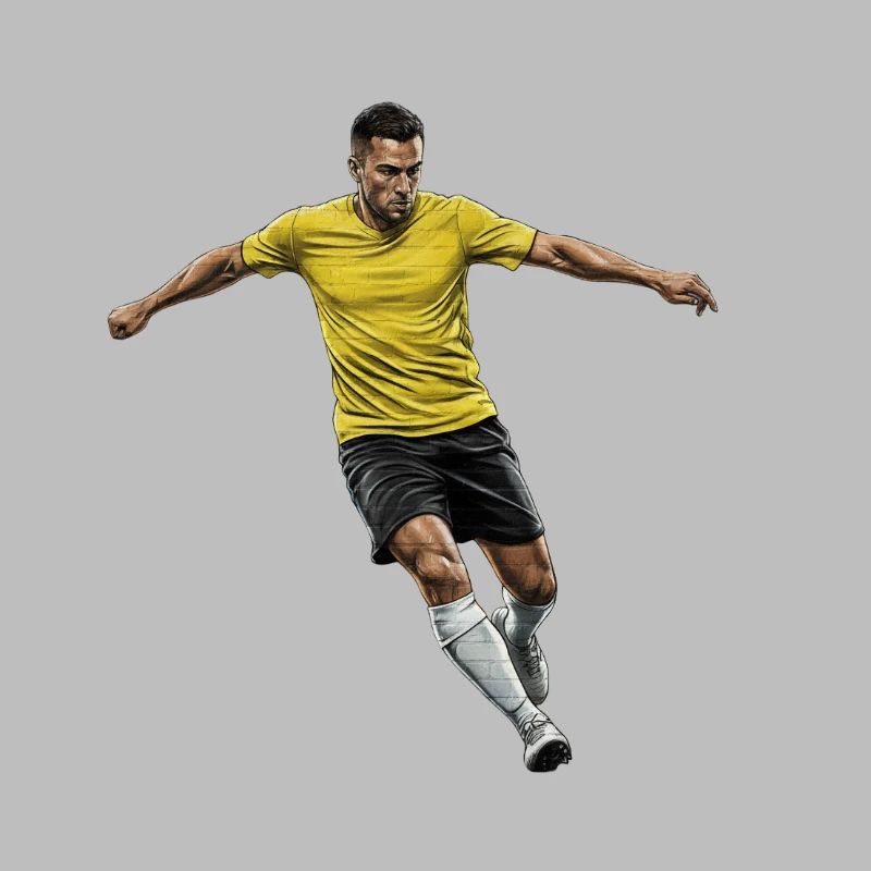 Soccer Player Yellow Jersey Action Comic Style