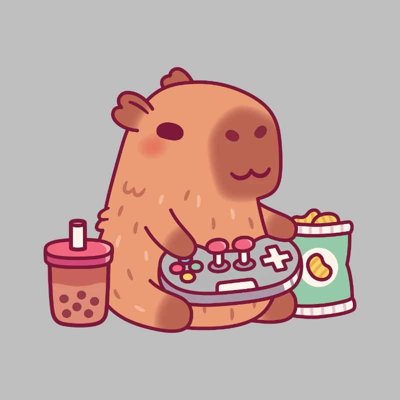 Cute Capybara Playing Video Games With Boba Tea