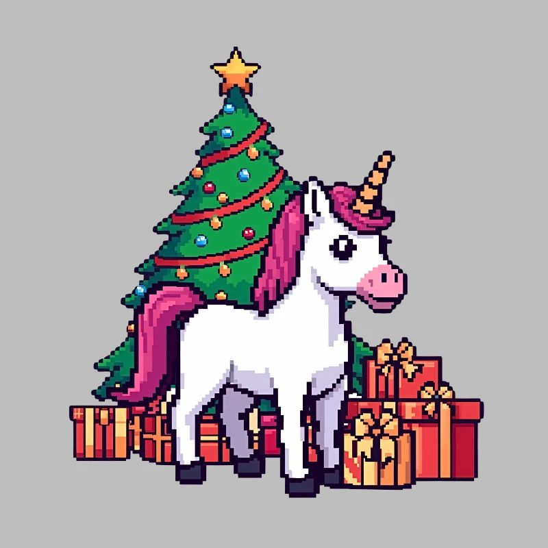 Pixel Licorne & Arbre de Noël Art Rétro