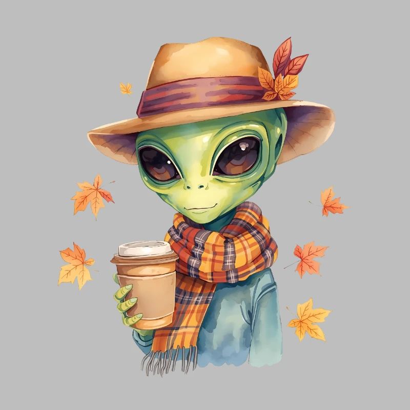 Hipster Alien mit Kaffee – Herbststimmung