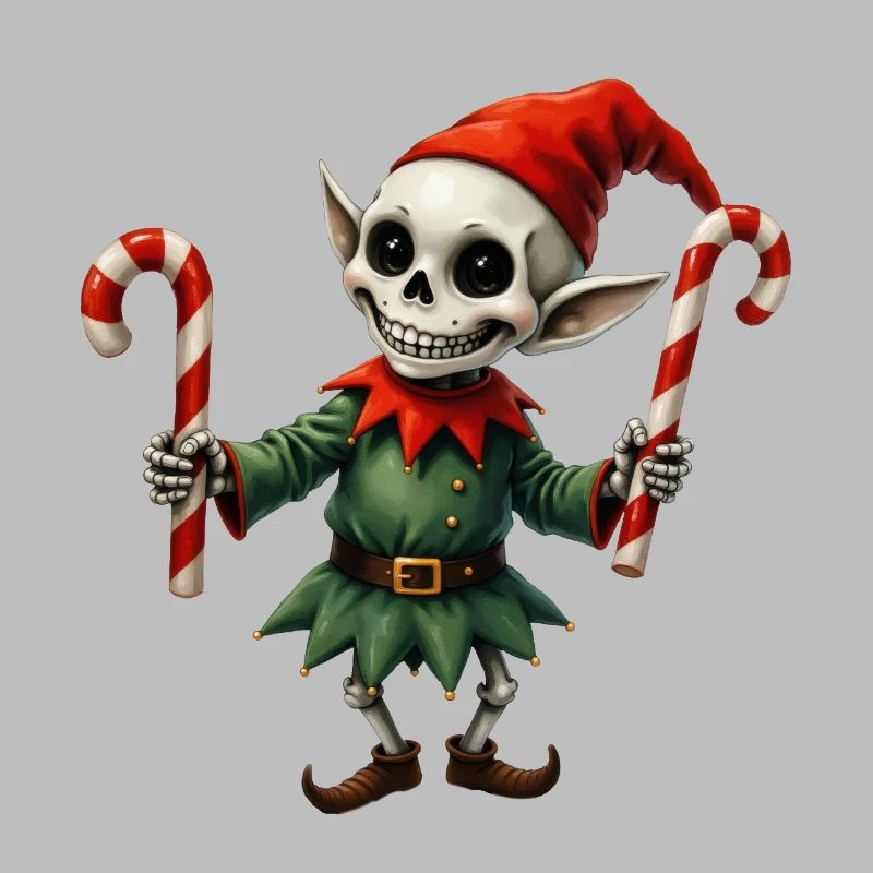 Elfe squelette de Noël avec des bâtons de marche