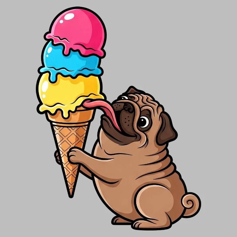 Süßer Mops mit Eis Eiskugel Sommer Cartoon